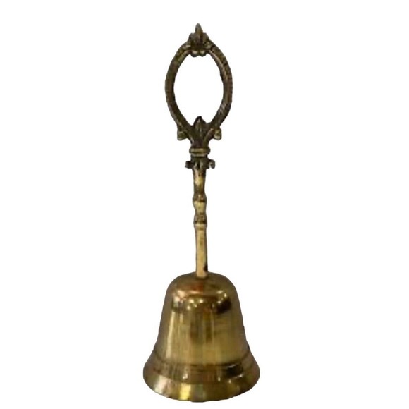 Antique Solid Brass Fleur de Lis Bell Made In Korea Mid Century Dinner Bell - Picture 1 of 7